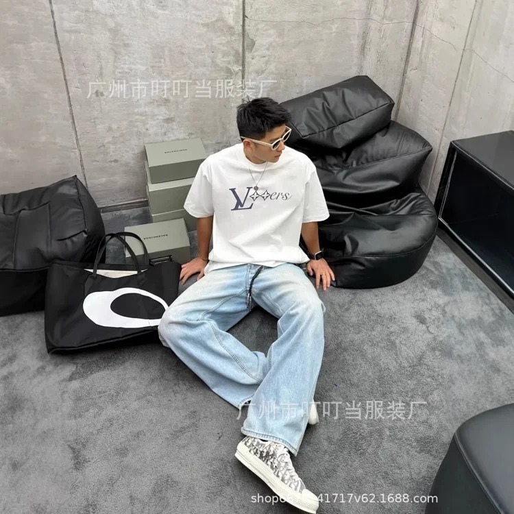 Cross-border trendy brand high version short-sleeved 25 summer new letter print graffiti men and women same style couple T-shirt