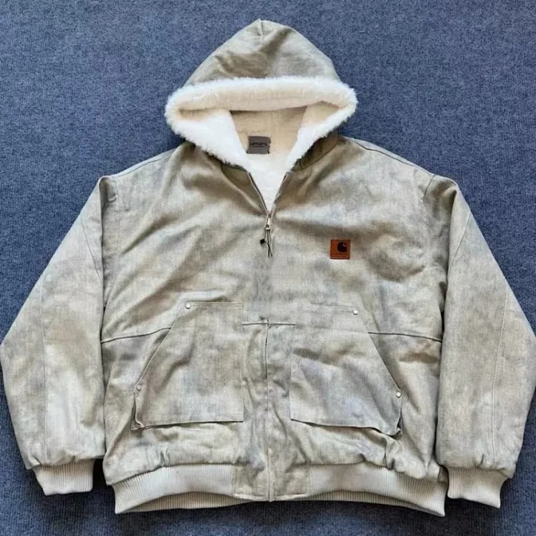 Hooded cotton jacket autumn and winter imitation mink fur marble thickened mountain carving jacket