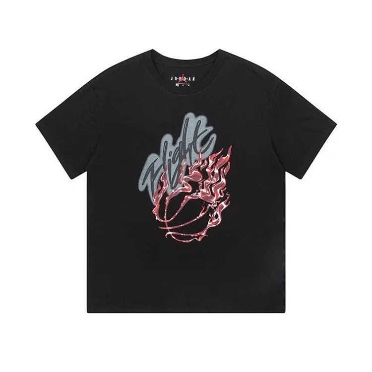 Heavyweight Travis Scott Cactus jack flame print rhinestone round neck pullover short-sleeved T-shirt tee