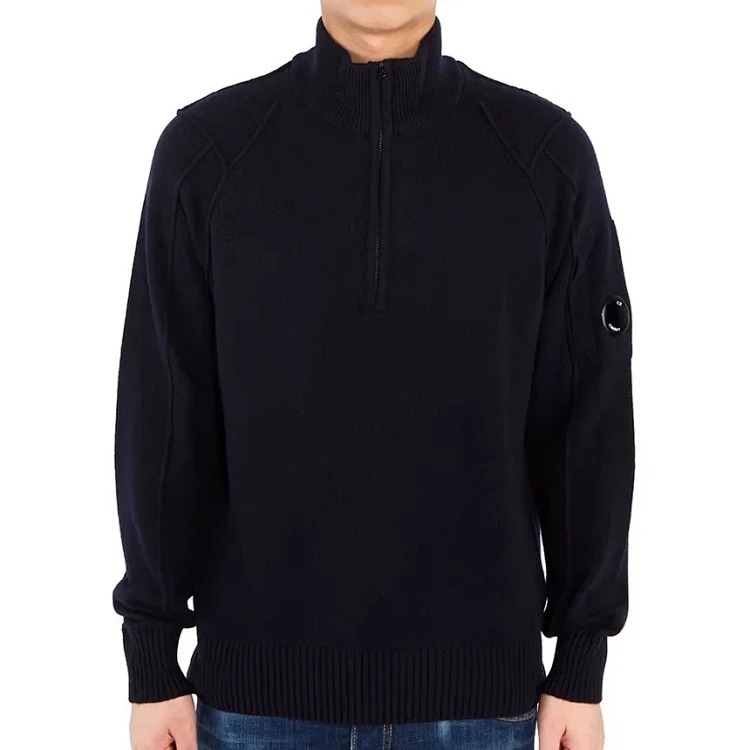 CP Lens Knitted Pullover Stand Collar Half-Zip Knitted Wool Sweater