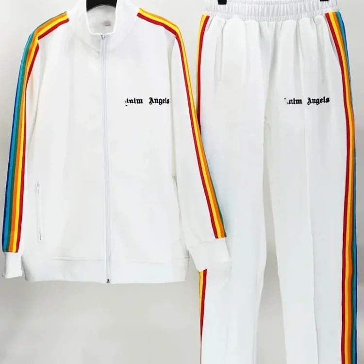 Correct version of Palm Angel Striped Rainbow Pants Retro Casual Sports Jacket Set