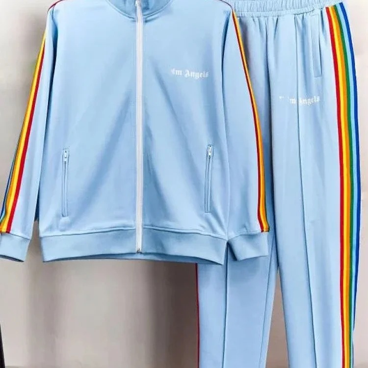 Correct version of Palm Angel Striped Rainbow Pants Retro Casual Sports Jacket Set