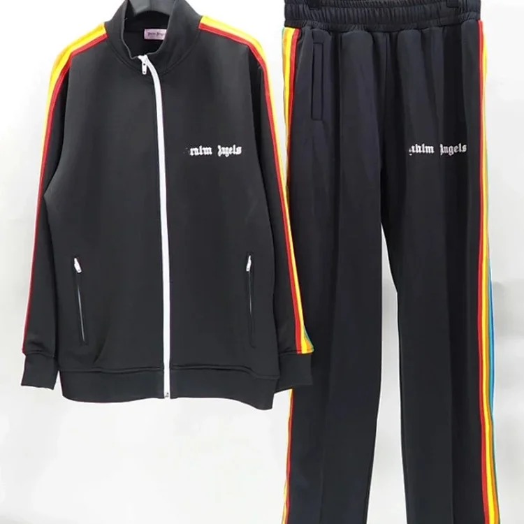 Correct version of Palm Angel Striped Rainbow Pants Retro Casual Sports Jacket Set