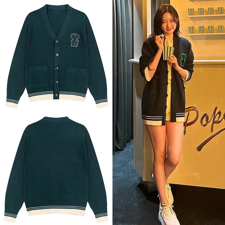 Love letters embroidered sweater jacket V-neck knitted cardigan same style for men and women