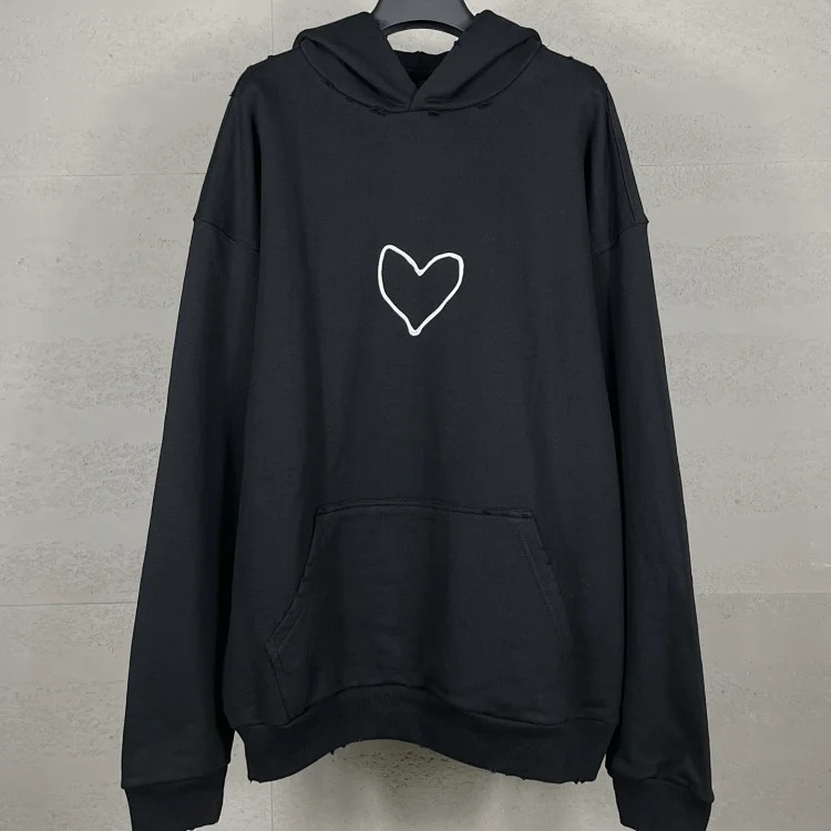 B Tower LOGO printed worn distressed OS loose hooded sweatshirt