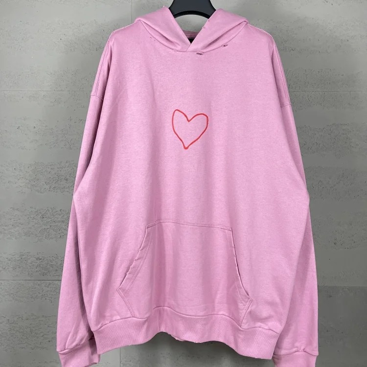 B Tower LOGO printed worn distressed OS loose hooded sweatshirt