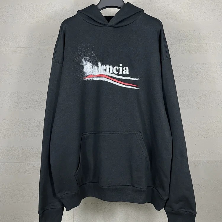 B Tower LOGO printed worn distressed OS loose hooded sweatshirt