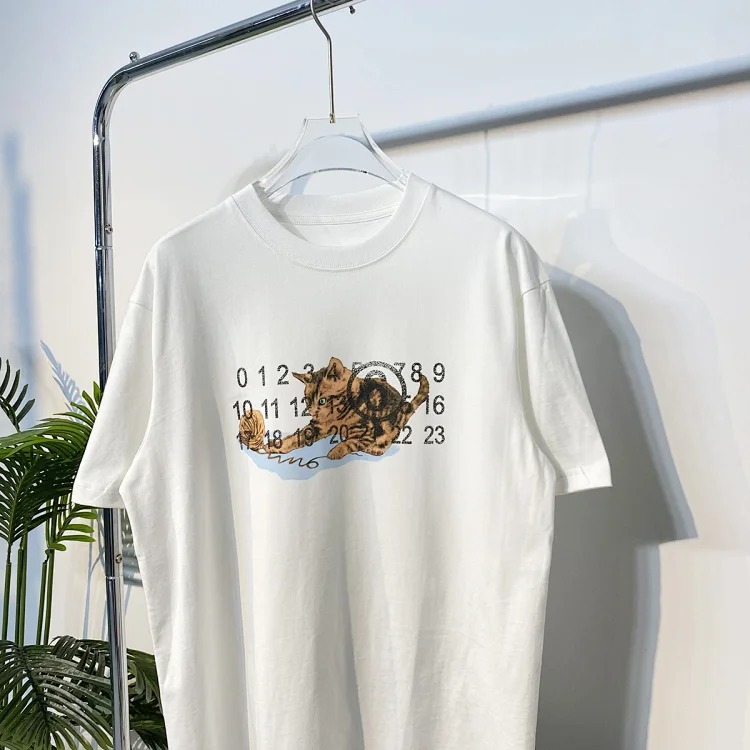 MM6 cat frosted print double yarn pure cotton short-sleeved T-shirt