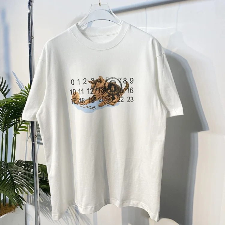 MM6 cat frosted print double yarn pure cotton short-sleeved T-shirt