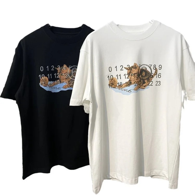 MM6 cat frosted print double yarn pure cotton short-sleeved T-shirt