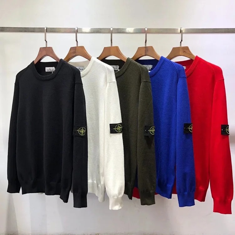 Cross-border sto*ne isla*nd Stone Island autumn and winter sweater basic classic armband couple roun