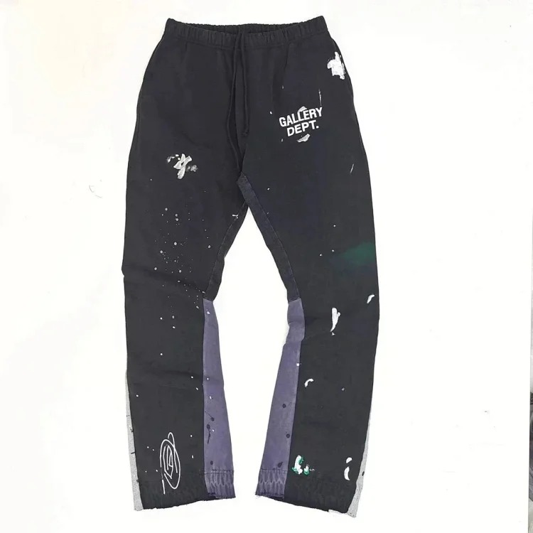 Dept. trousers legs are spliced ​​with multi-colored black letters and white waves