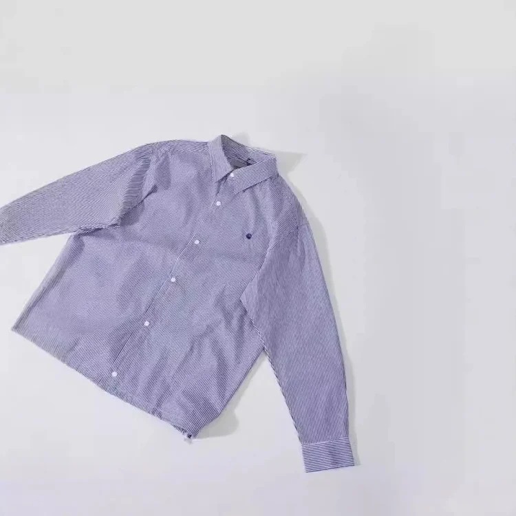 Long-sleeved shirt striped couple loose retro small logo embroidered thin coat jacket