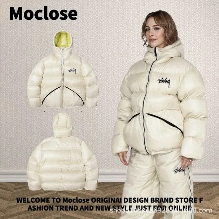 Moclose American street style autumn and winter outdoor loose warm solid color men's and women's down puffer jackets couple jackets