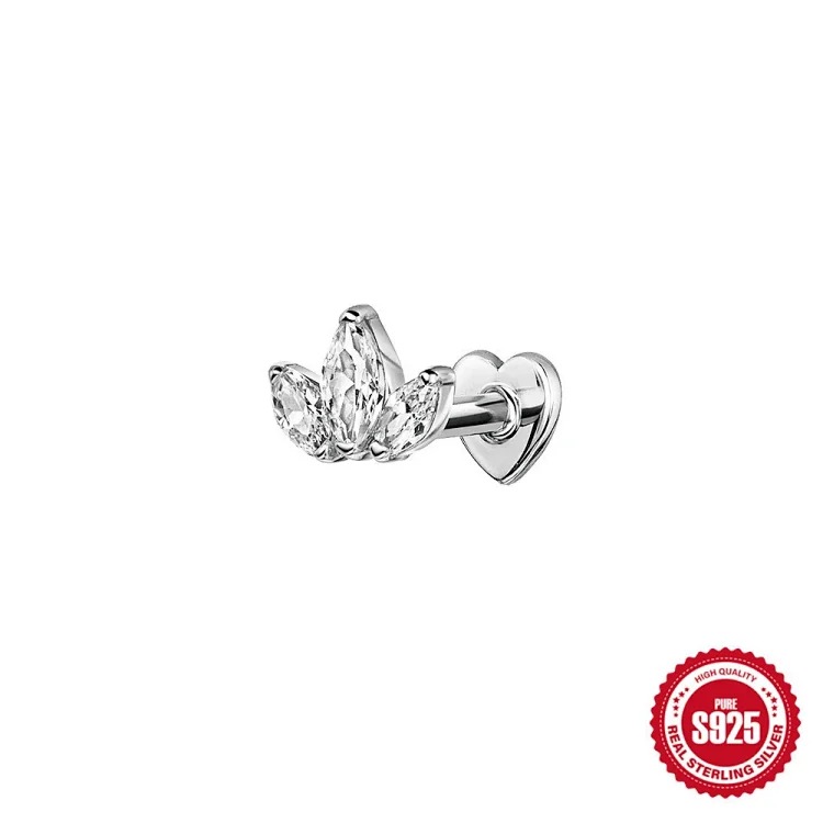 New Heart Rhinestone Silver Earrings