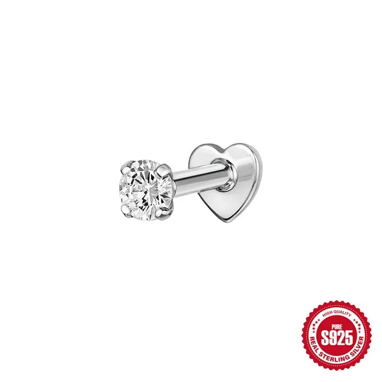 New Heart Rhinestone Silver Earrings
