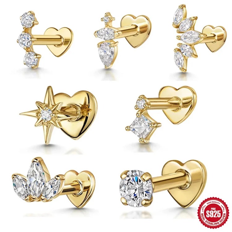New Heart Rhinestone Silver Earrings