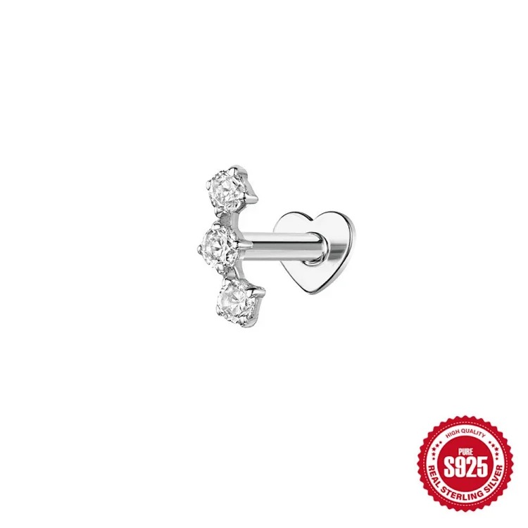 New Heart Rhinestone Silver Earrings