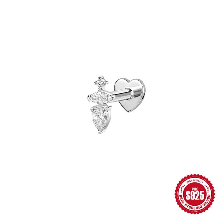 New Heart Rhinestone Silver Earrings