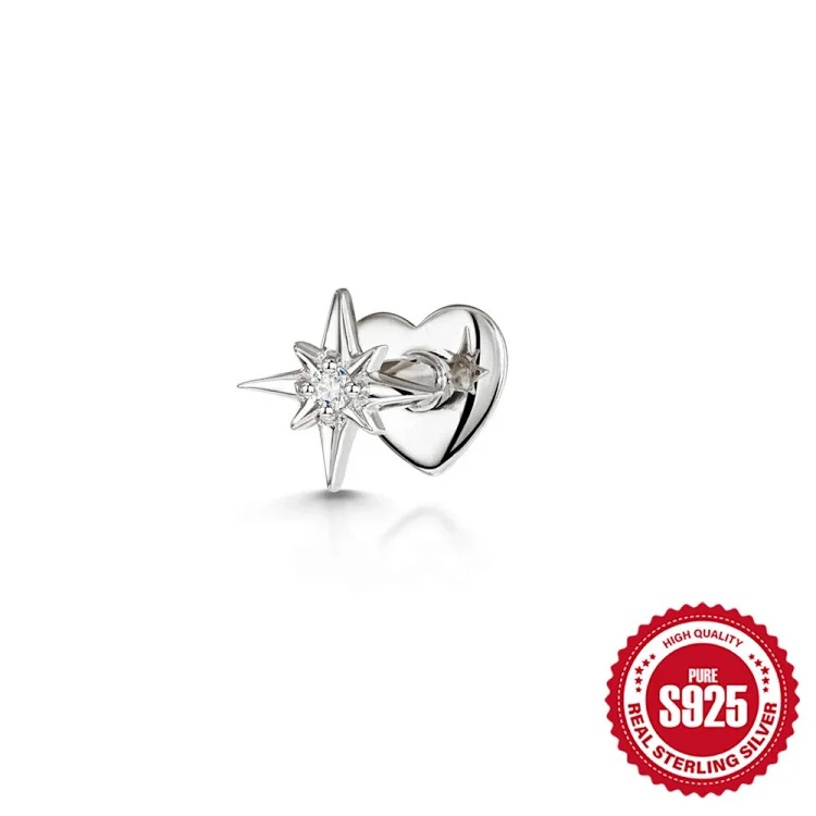New Heart Rhinestone Silver Earrings