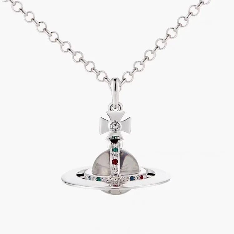 High of Saturn three-dimensional flying saucer orb necklace female niche design medium 10mm planet clavicle chain