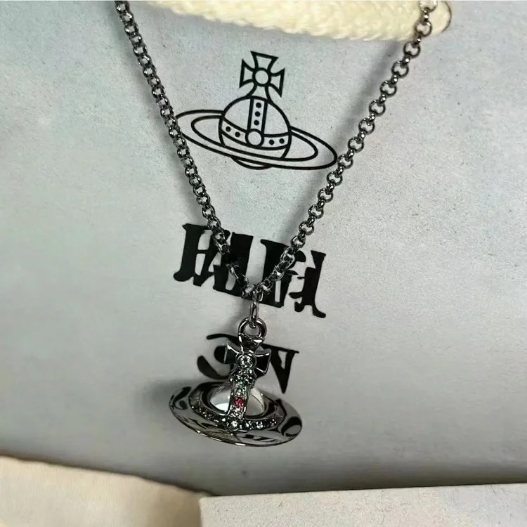 High of Saturn three-dimensional flying saucer orb necklace female niche design medium 10mm planet clavicle chain
