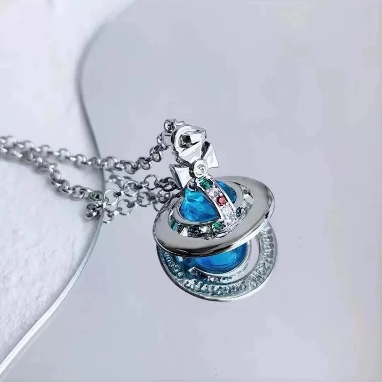 High of Saturn three-dimensional flying saucer orb necklace female niche design medium 10mm planet clavicle chain