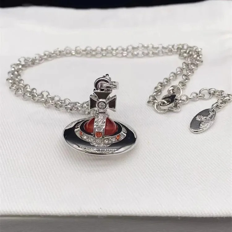 High of Saturn three-dimensional flying saucer orb necklace female niche design medium 10mm planet clavicle chain