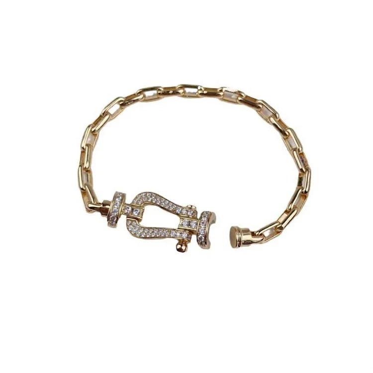 High v gold Feijia thick plated 18K gold glossy half diamond full diamond horseshoe buckle 8-character bracelet U-shaped diamond hand jewelry