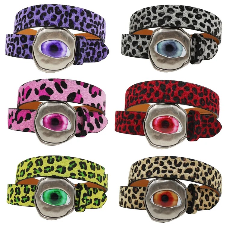Y2K Millennial hottie leopard print devil eye belt American retro subculture colorful eyeball buckle punk belt