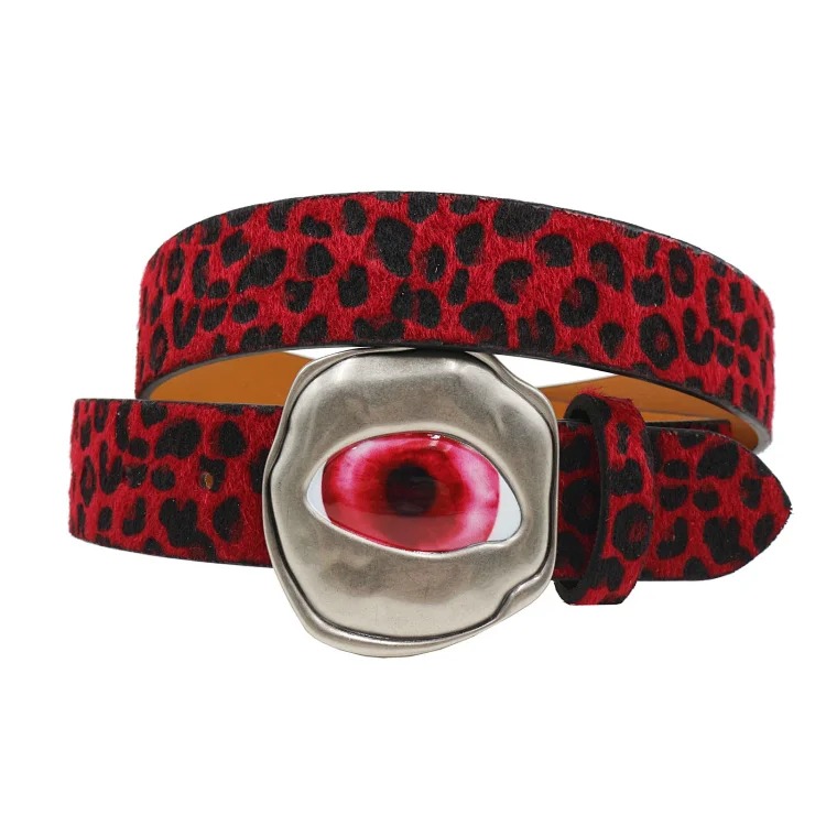 Y2K Millennial hottie leopard print devil eye belt American retro subculture colorful eyeball buckle punk belt
