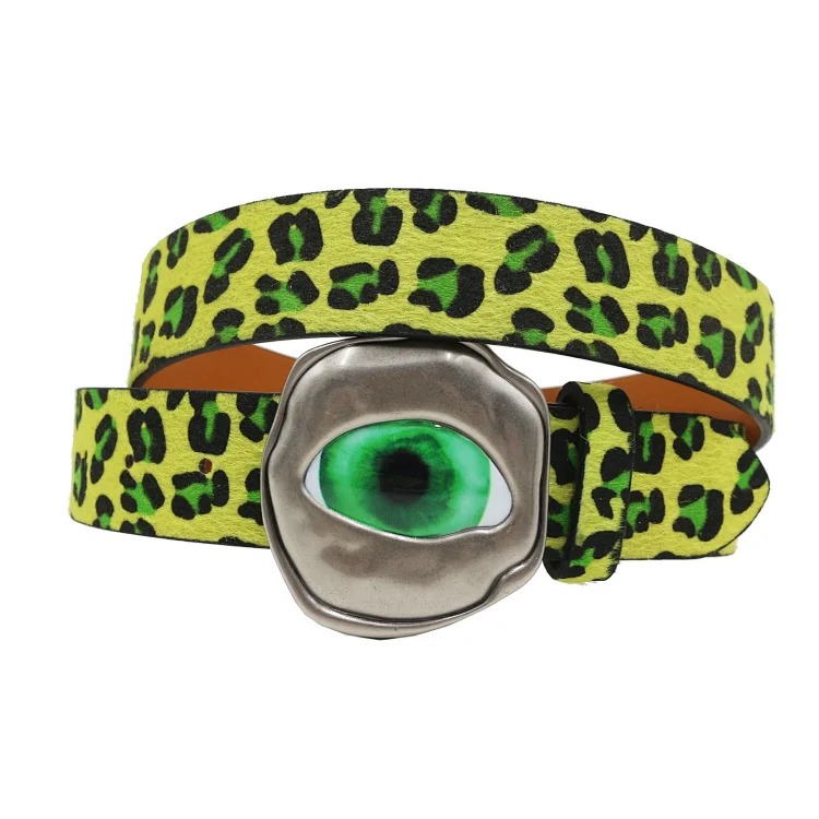 Y2K Millennial hottie leopard print devil eye belt American retro subculture colorful eyeball buckle punk belt