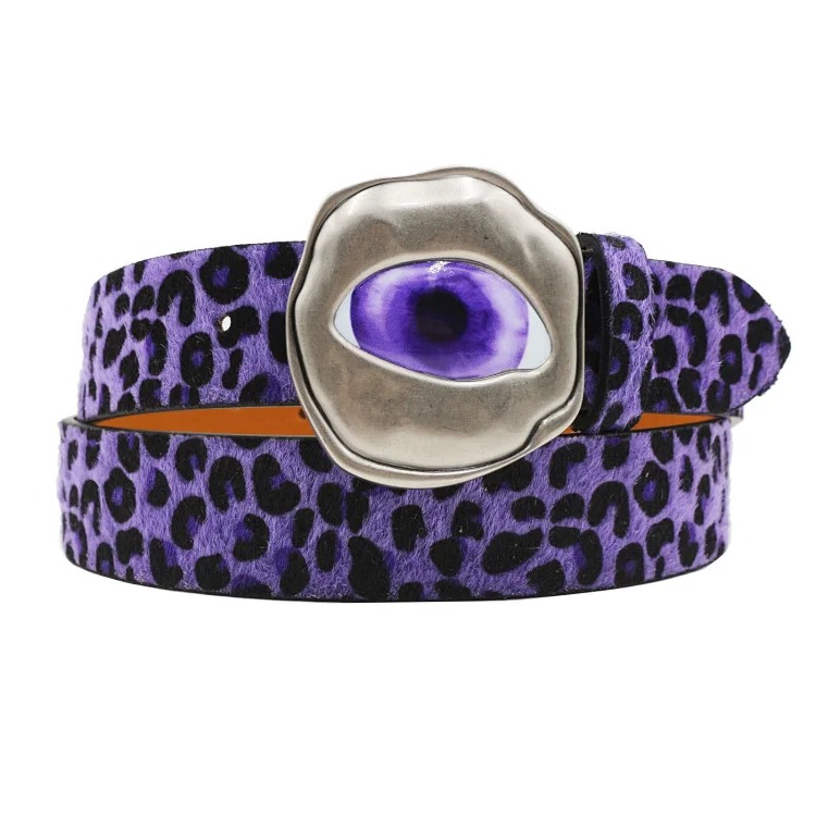 Y2K Millennial hottie leopard print devil eye belt American retro subculture colorful eyeball buckle punk belt