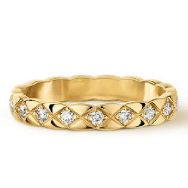 Coco Crush diamond ring with rhombus pattern wide hand-set square diamond ring stackable versatile ring zircon