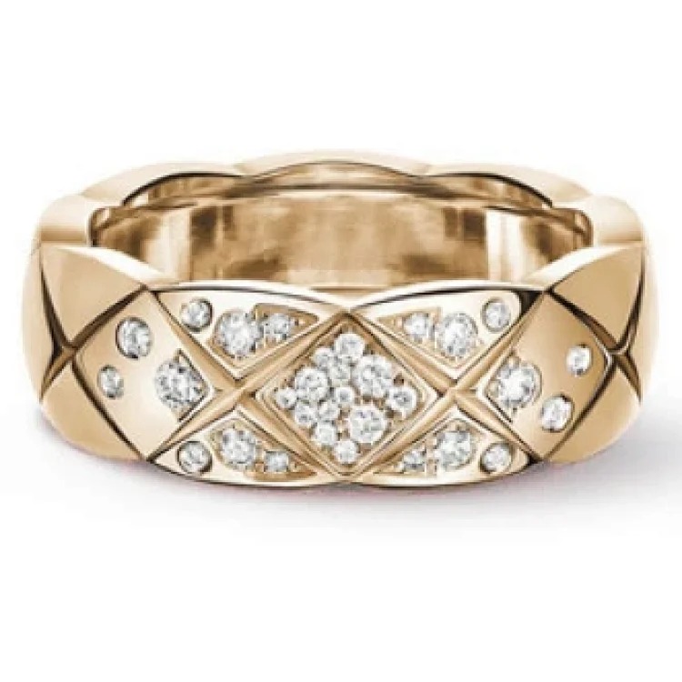 Coco Crush diamond ring with rhombus pattern wide hand-set square diamond ring stackable versatile ring zircon