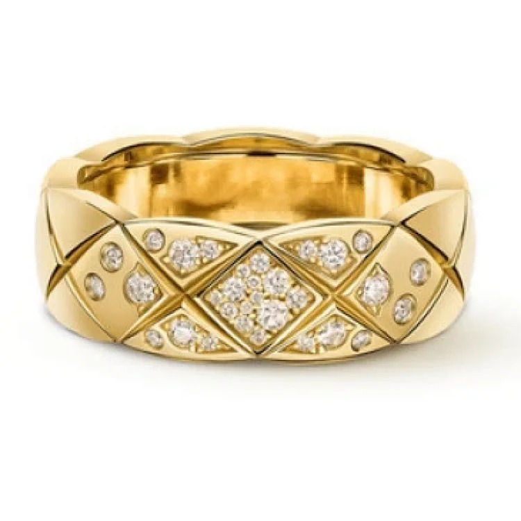 Coco Crush diamond ring with rhombus pattern wide hand-set square diamond ring stackable versatile ring zircon