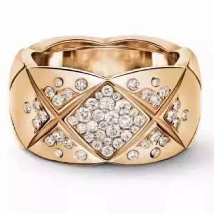Coco Crush diamond ring with rhombus pattern wide hand-set square diamond ring stackable versatile ring zircon