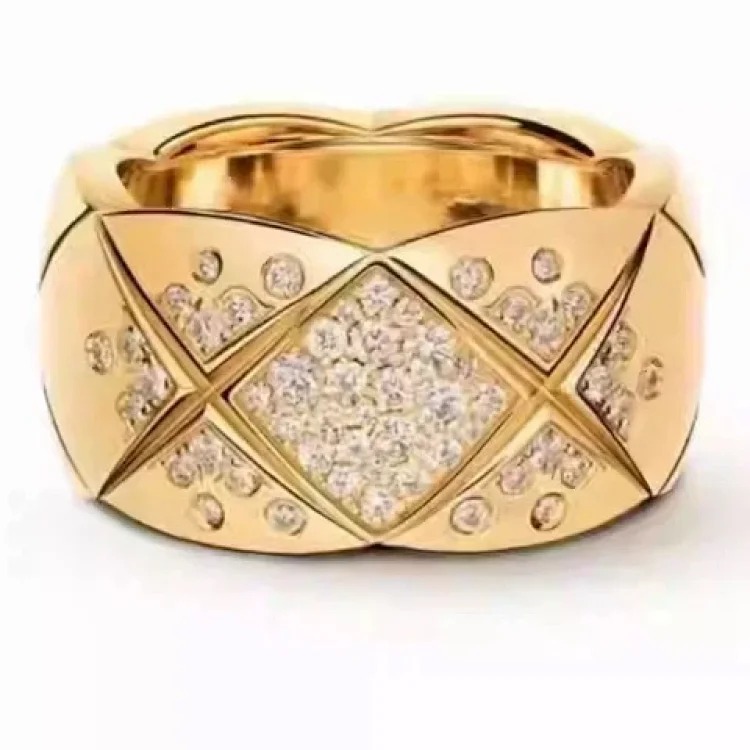 Coco Crush diamond ring with rhombus pattern wide hand-set square diamond ring stackable versatile ring zircon