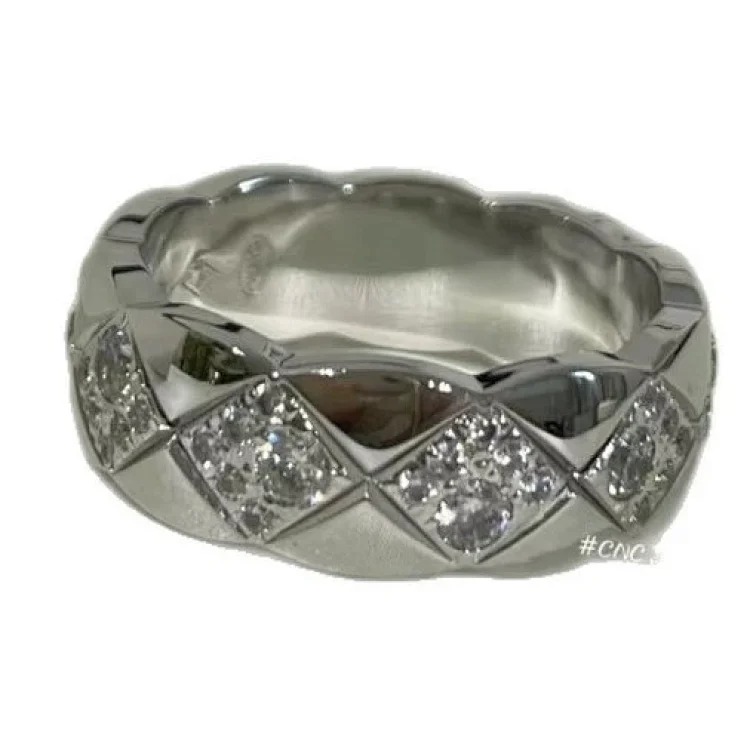 Coco Crush diamond ring with rhombus pattern wide hand-set square diamond ring stackable versatile ring zircon