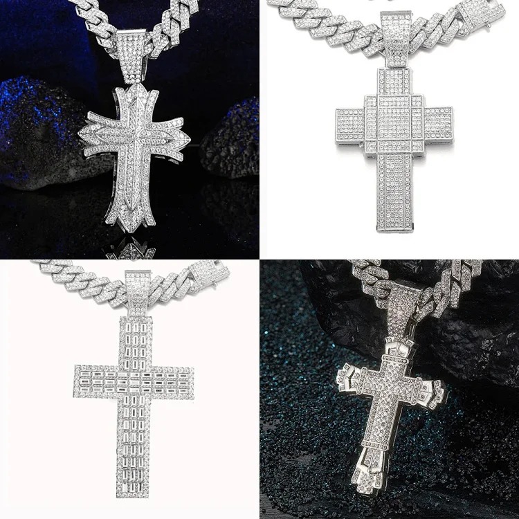 Hip-hop pendant full of diamonds cross necklace cross-border new product creative versatile alloy full of diamonds Cuban chain wholesale