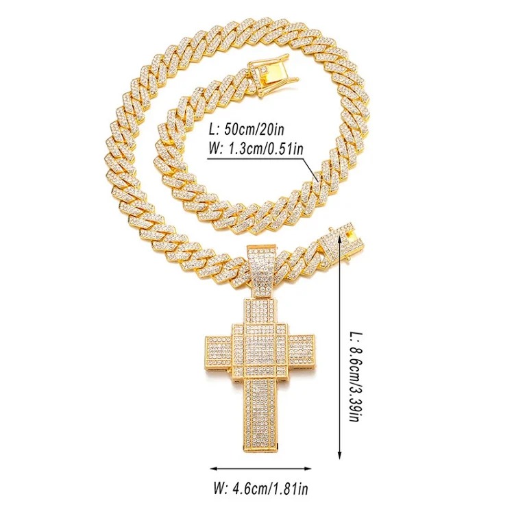 Hip-hop pendant full of diamonds cross necklace cross-border new product creative versatile alloy full of diamonds Cuban chain wholesale