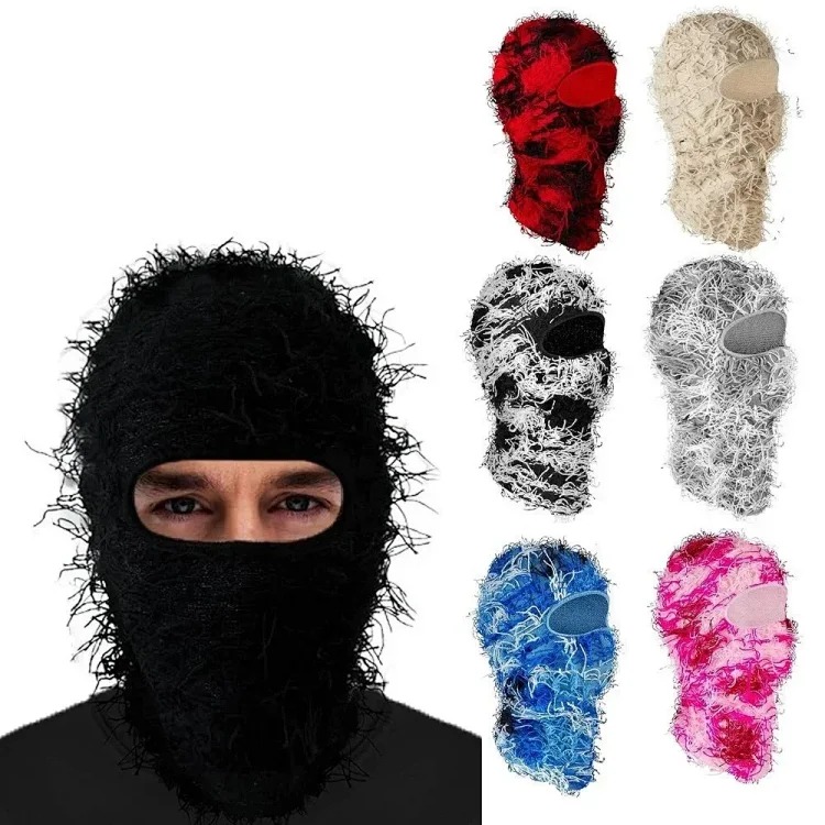 New Knitted Warm Mask Headgear Personalized Camouflage Jacquard Single Hole Baotou Plush Hat Ski Windproof Hat