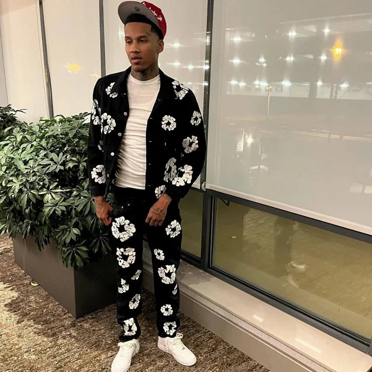 Cross-border e-commerce 2023 new trendy kapok pattern printed European and American fashion high street denim jackets for men and women