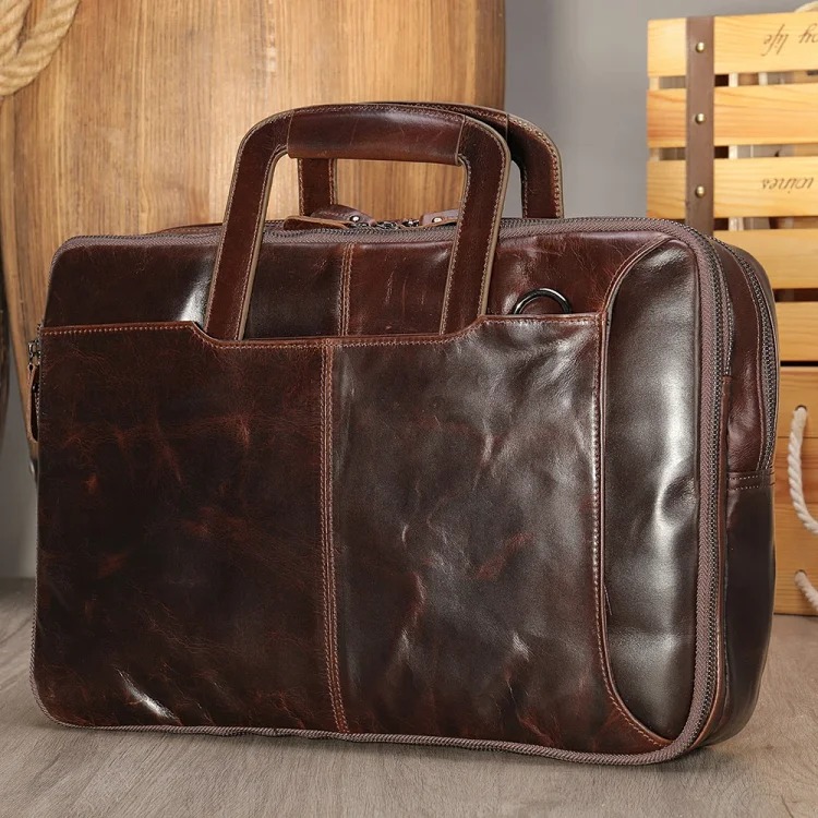 Cross-border retro business briefcase multi-functional waxed cowhide backpack men's briefcase men br