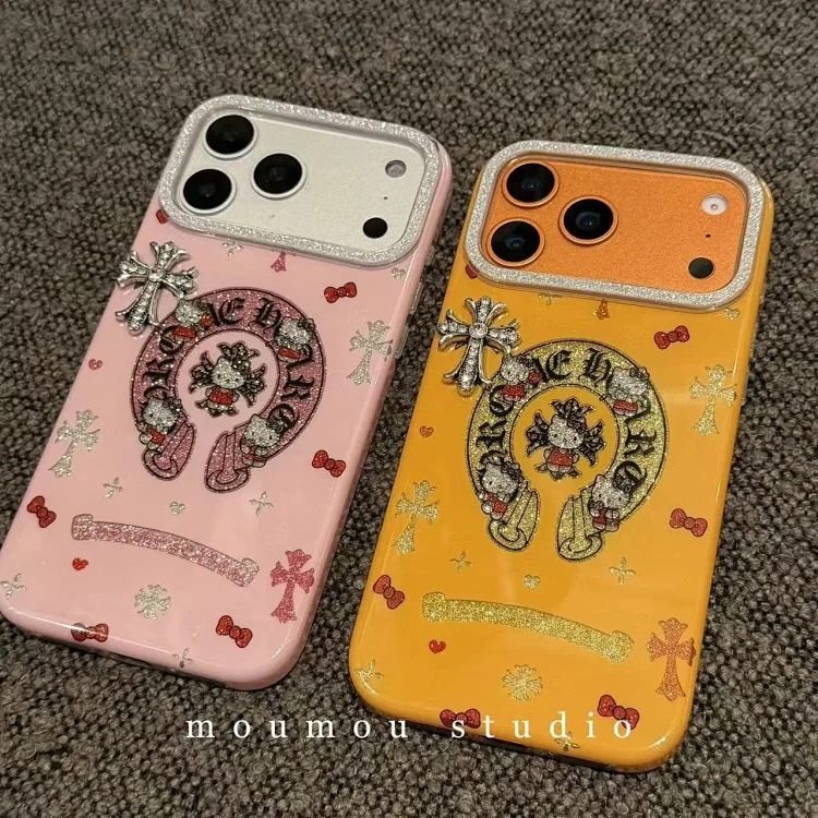 Trendy and cool cartoon glitter powder Crow Heart Cat suitable for iPhone17promax Apple 16 mobile ph