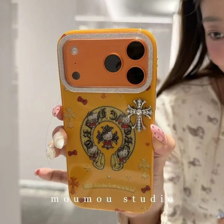 Trendy and cool cartoon glitter powder Crow Heart Cat suitable for iPhone17promax Apple 16 mobile phone case 15 new model 14