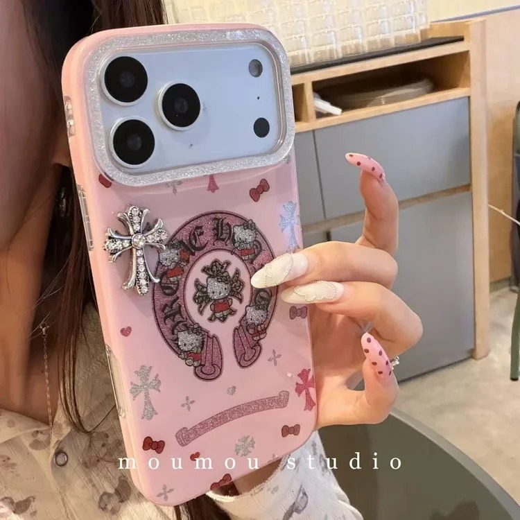 Trendy and cool cartoon glitter powder Crow Heart Cat suitable for iPhone17promax Apple 16 mobile phone case 15 new model 14