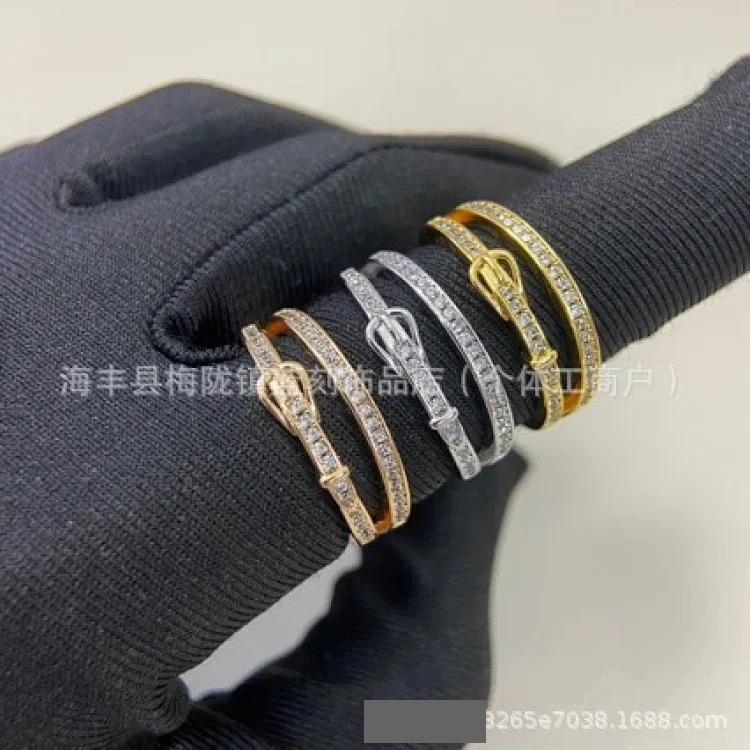 Aijia New Belt Buckle Seiko Super Flash Ring Women s Double Circle Niche Design Light Luxurious Temperament Simple Couple s Finger