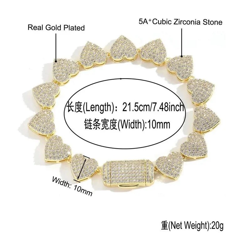 5ACubic Zirconia Stone Diamond Bracelet Hip-Hop Jewelry