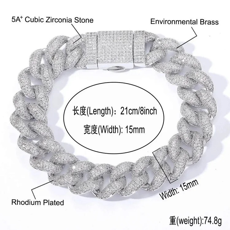 5ACubic Zirconia Stone Diamond Bracelet Hip-Hop Jewelry